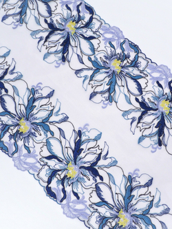 Кружево вышивка на сетке цвет мультиколор (темно-синий, желто-зеленый, орхидея, деним) неэластичная ширина 27 см