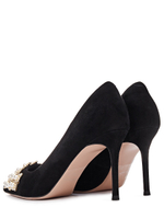 Женские туфли замшевые черные с жемчугом