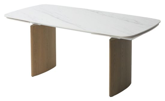 Стол CALVIN 180 SEMI-POLISHED SNOW CARRARA SOLID CERAMIC / Серый дуб