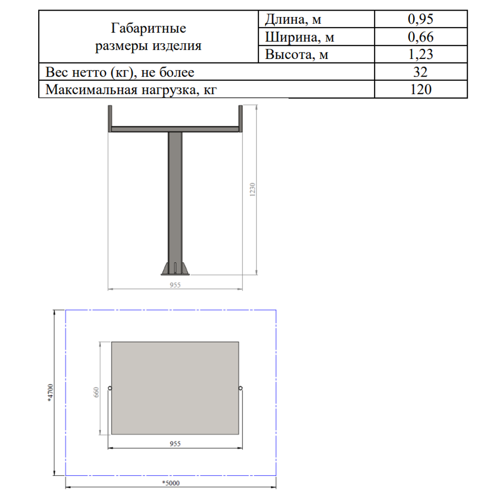 Уличный тренажер №7, Стол для армреслинга на профиле 100х100 мм, 955*660*1230 мм.