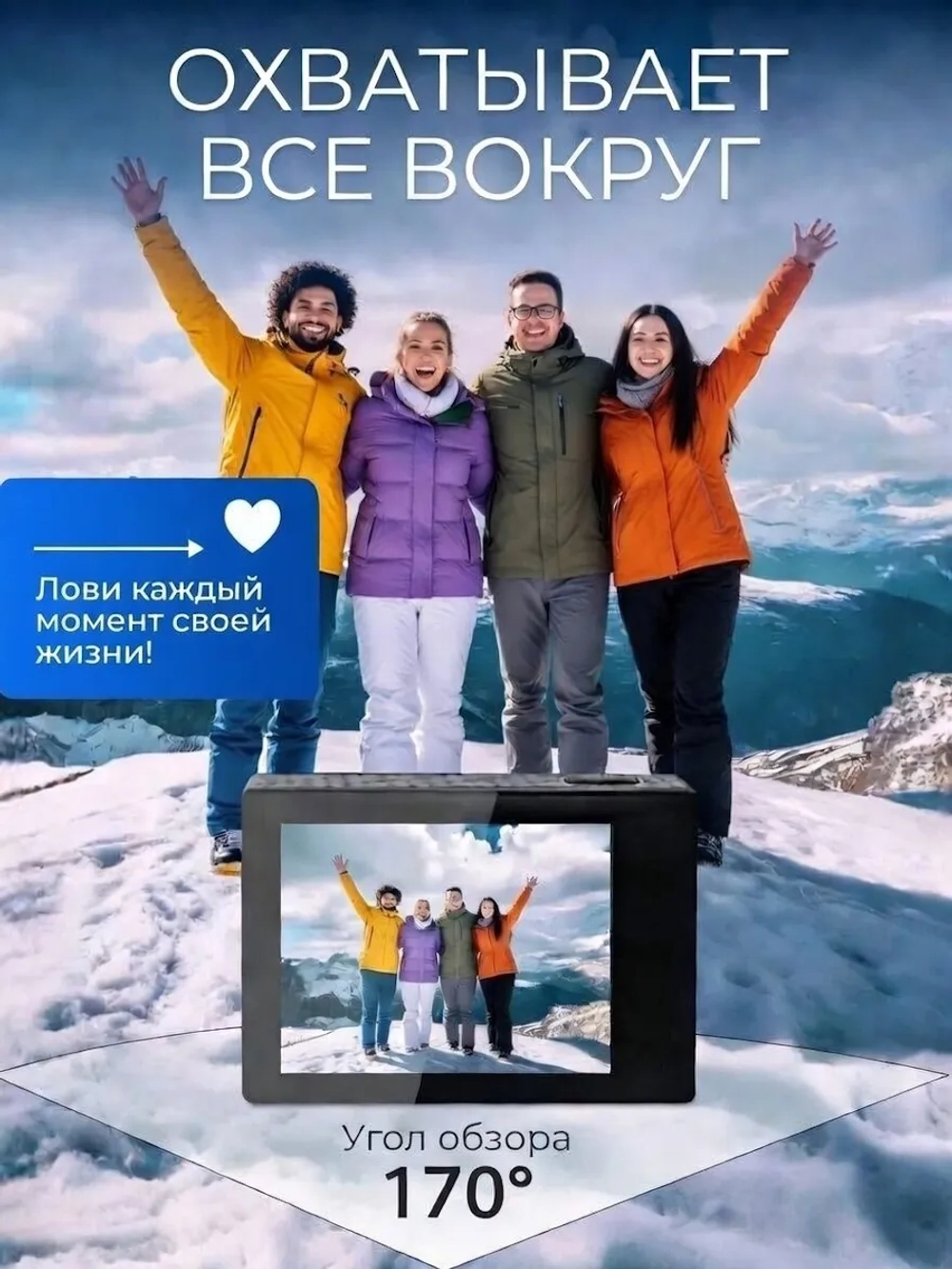 Водонепроницаемая экшн камера 4к с креплениями
