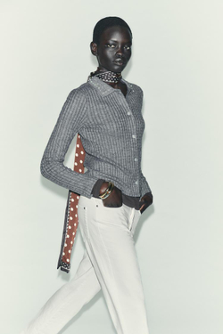 ZARА КАРДИГАН С ОТДЕЛКОЙ ИЗ ИСКУССТВЕННЫХ ДРАГОЦЕННОСТЕЙ, СЕРЫЙ МЕЛАНЖ