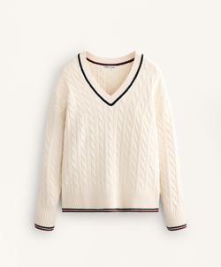 Oysho Вязаный свитер с V-образным вырезом и узором, экрю