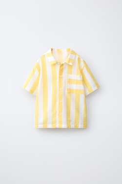 ZARA РУБАШКА ИЗ ЖАТОЙ ТКАНИ В ПОЛОСКУ, ЖЕЛТЫЙ