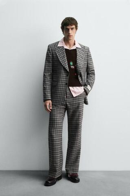 ZARA HARRY LAMBERT X DISNEY БРЮКИ В КЛЕТКУ, СЕРЫЙ