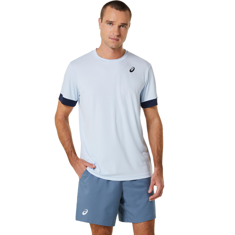 Мужское теннисное поло ASICS Court Shortsleeve Tee T-Shirt Men - Light Blue, Dark Blue