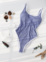 Голубой купальник слитный в рубчик, размер S