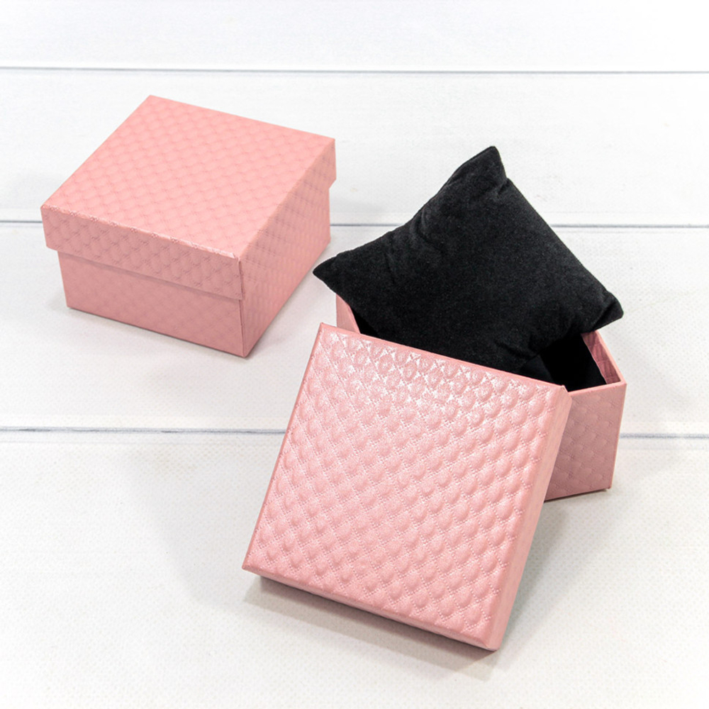 Коробка Ювелирная 9х9х5.5 см Набор 2 шт "Ромбики" с подушкой (Розовый)