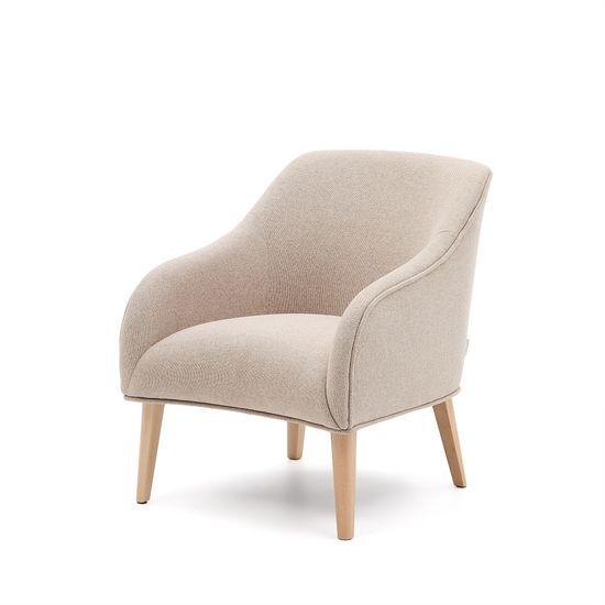 Кресло Bobly бежевого цвета с ножками из бука в натуральной отделке