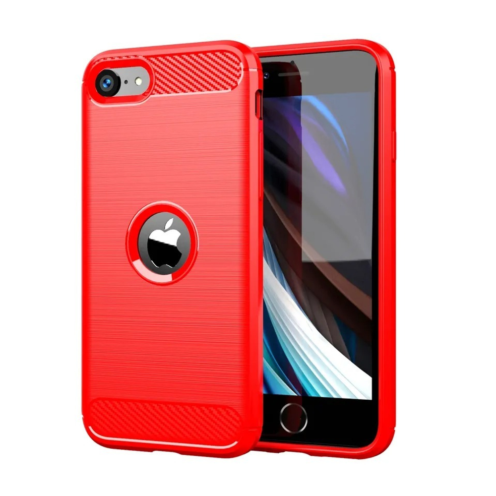 Мягкий защитный чехол красного цвета для iPhone SE (2020), серии Carbon (дизайн в стиле карбон) от Caseport