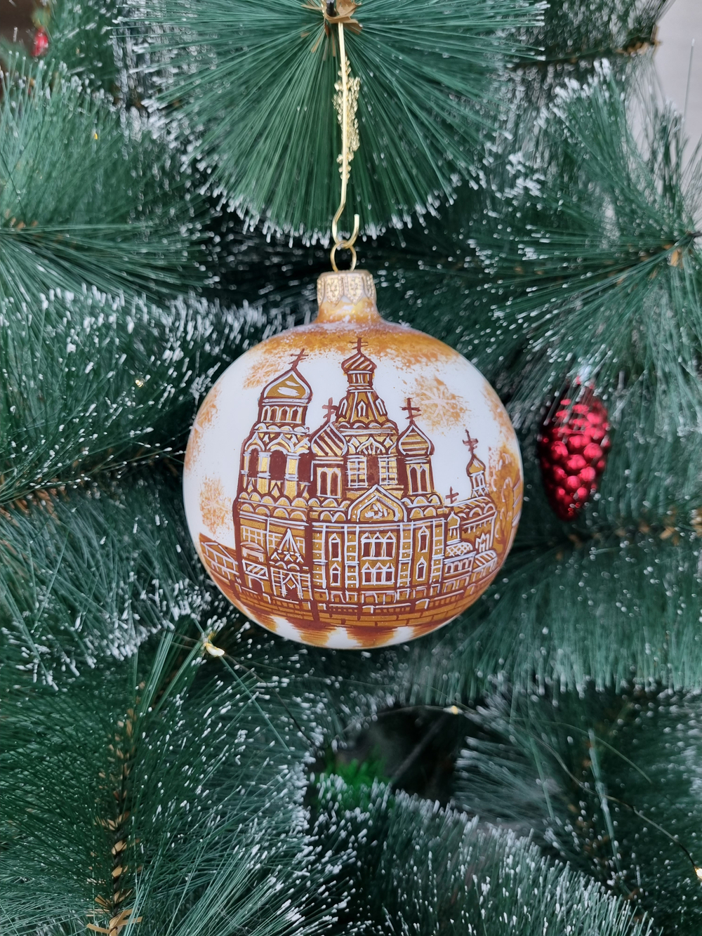 Шар стеклянный "Спас на крови",  ручная роспись