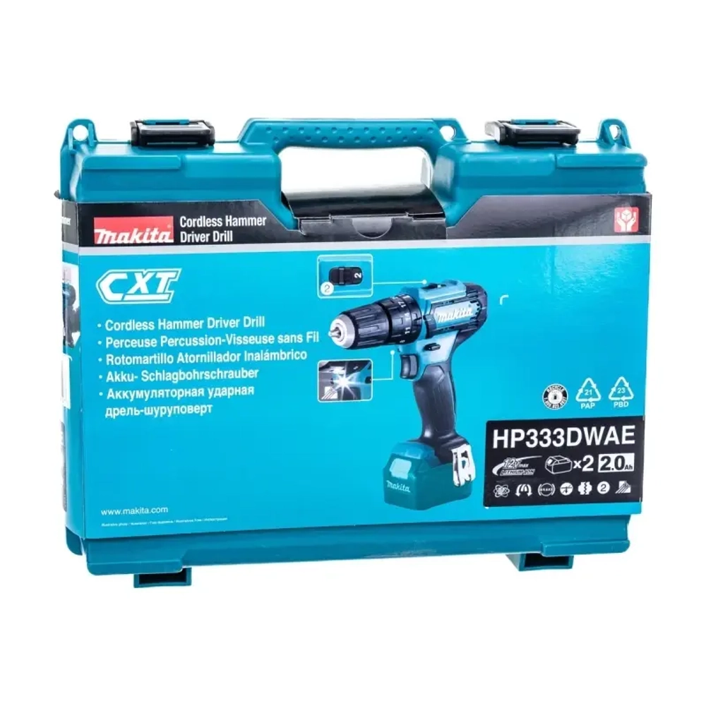 Makita HP333DWAE шуруповерт аккумуляторный ударный (2 x 2 Ач, ЗУ)