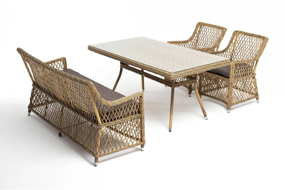 "Катания" обеденная группа плетеная на 4 персоны, цвет соломенный