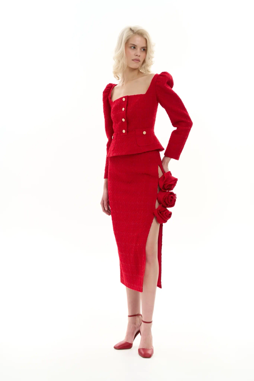 Юбка-миди с разрезом по ноге и розами