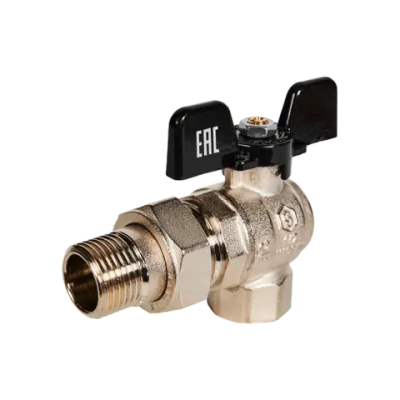 Кран шаровой полнопроходной угловой STOUT - 1/2" (ВР/НР-американка PN50, Tmax 150°C, ручка-бабочка)