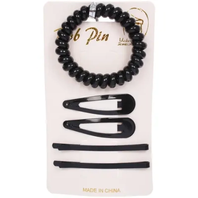 Набор аксессуаров для волос «Margo», 2 зажима, 2 невидимки, 1 резинка, цвет черный, d-5 см, 5,5*1,5 см