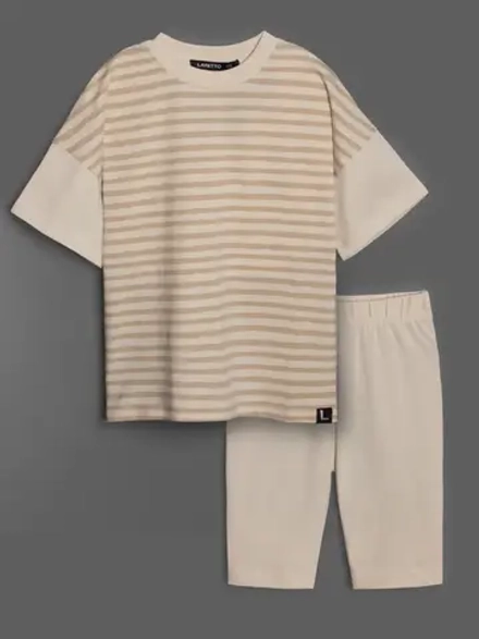 Летний костюм для девочки в полоску с велосипедками