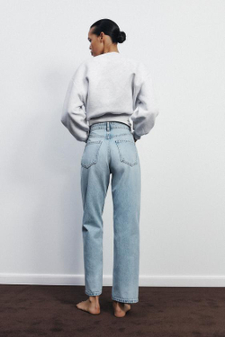 ZARA ДЖИНСЫ TRF MOM FIT HIGH WAIST, ГОЛУБОЙ