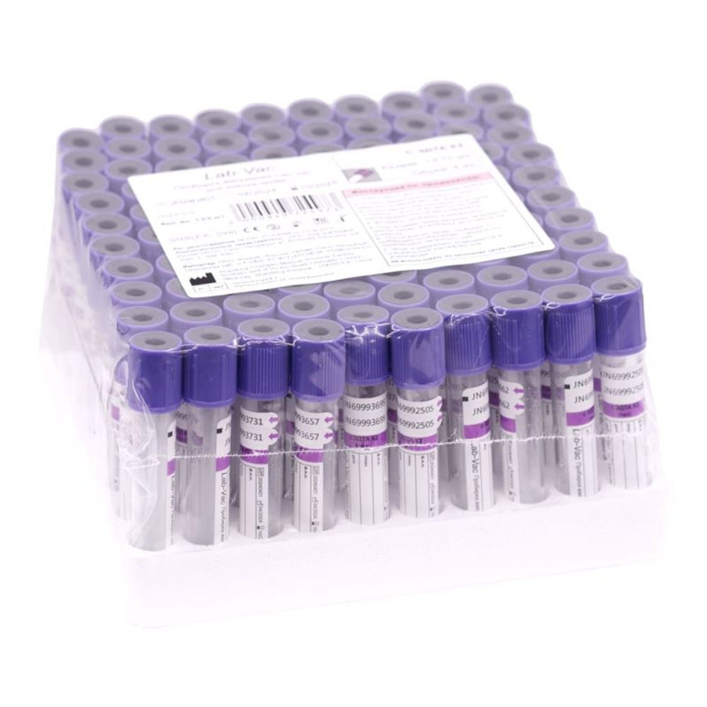 Пробирка вакуумная с ЭДТА К2 4 мл 13х75 мм, фиолетовая, Lab-Vac