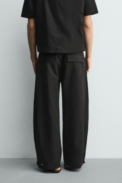ZARA БРЮКИ RELAXED FIT С РЕГУЛИРУЕМЫМ НИЗОМ, ЧЕРНЫЙ