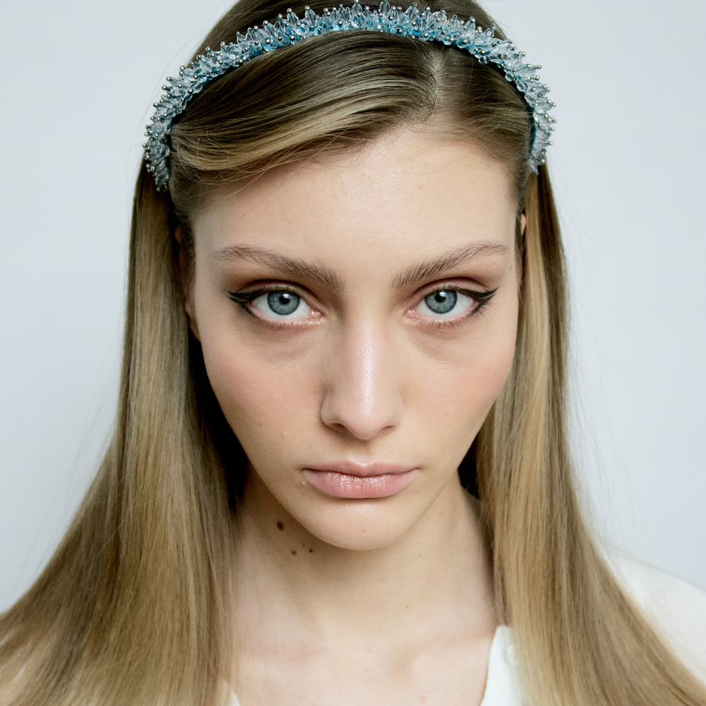 Ободок бирюзовый с декором хрусталь