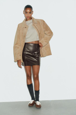 ZARA МИНИ-ЮБКА С ВЫСОКОЙ ПОСАДКОЙ, ШОКОЛАДНЫЙ