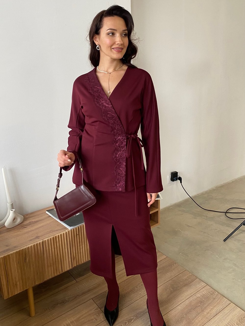 Кардиган из трикотажа джерси бургунди