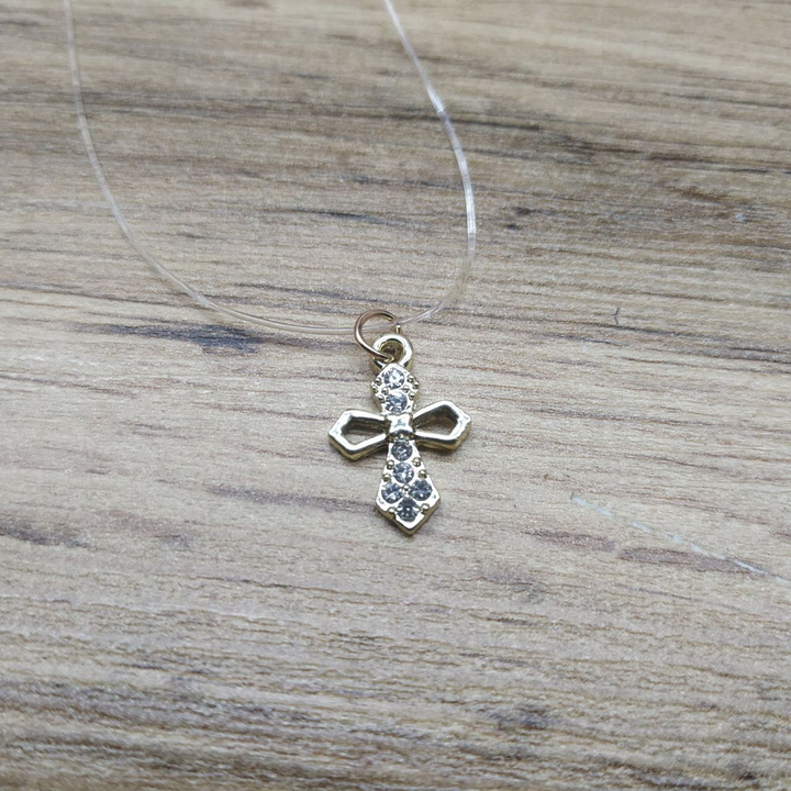 Кулон на леске Крест-ангел стразы контур цвет золотистый 17 х 12 мм