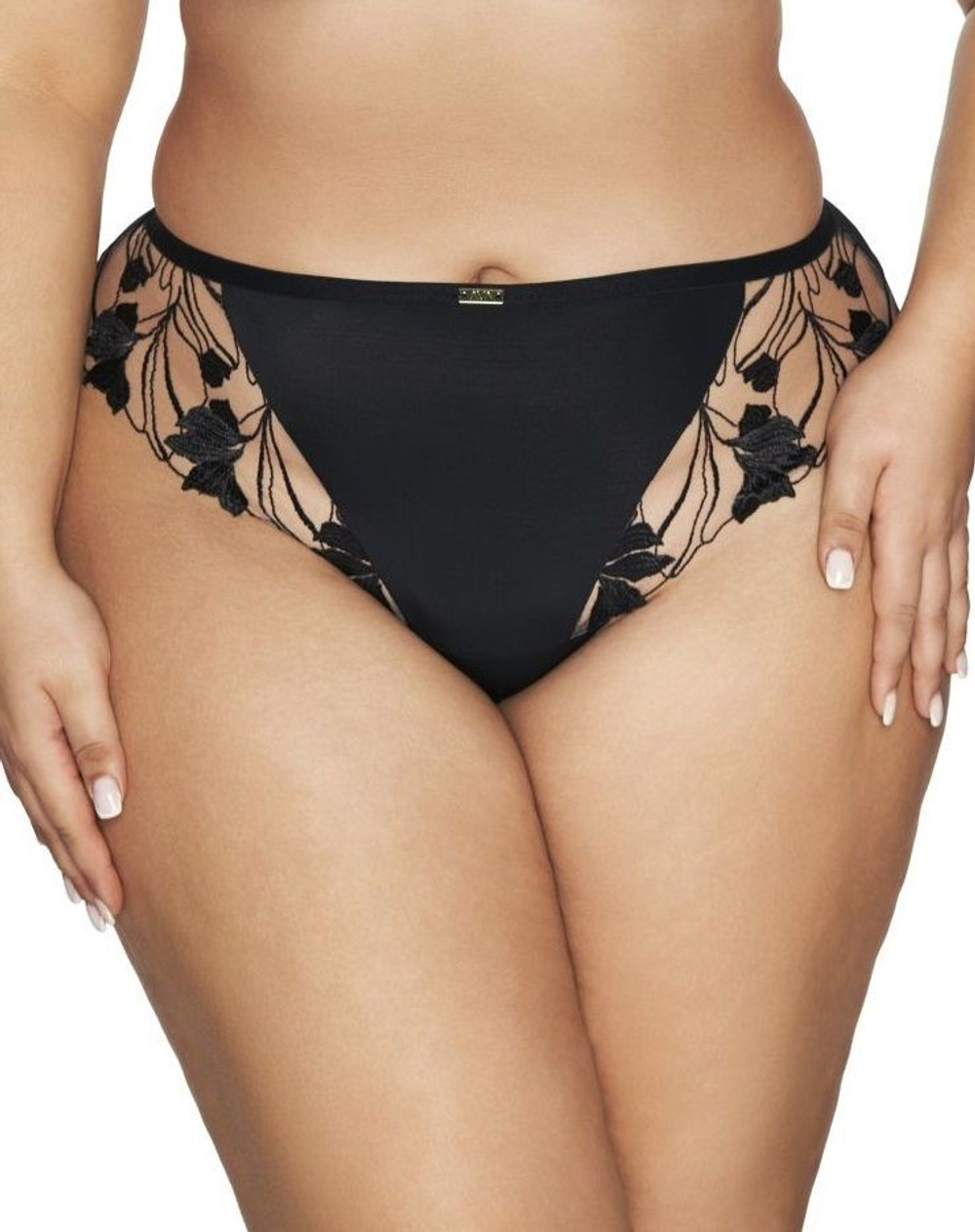Трусики-бразилиана Sublime с цветочной вышивкой (Размер: L) (Цвет: черный)