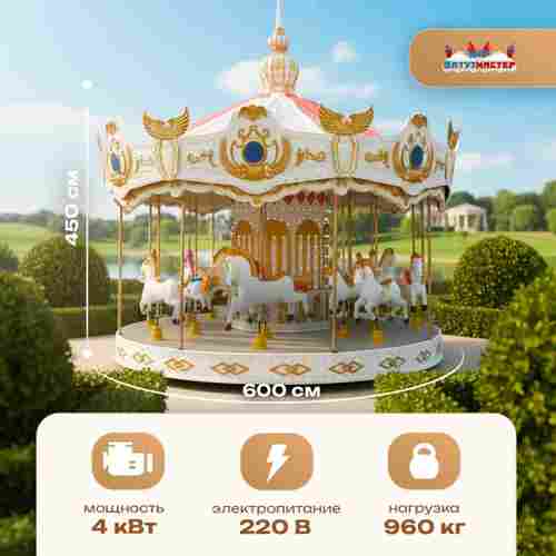 Электрическая свадебная карусель «Мечта» с LED-подсветкой, 16 мест