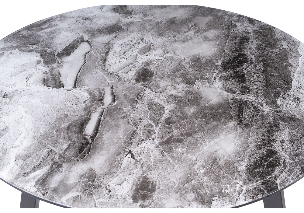 Стеклянный стол Алингсос 100(140)х100х76 черная шагрень / мрамор серый