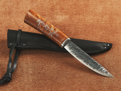 Якутский нож "Амга", сталь Х12МФ, рукоять янтарная стабилизированная карельская береза / рисунок