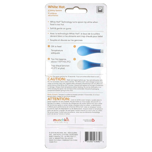 Munchkin, White Hot®, безопасные ложки, от 3 месяцев, 4 шт. В упаковке