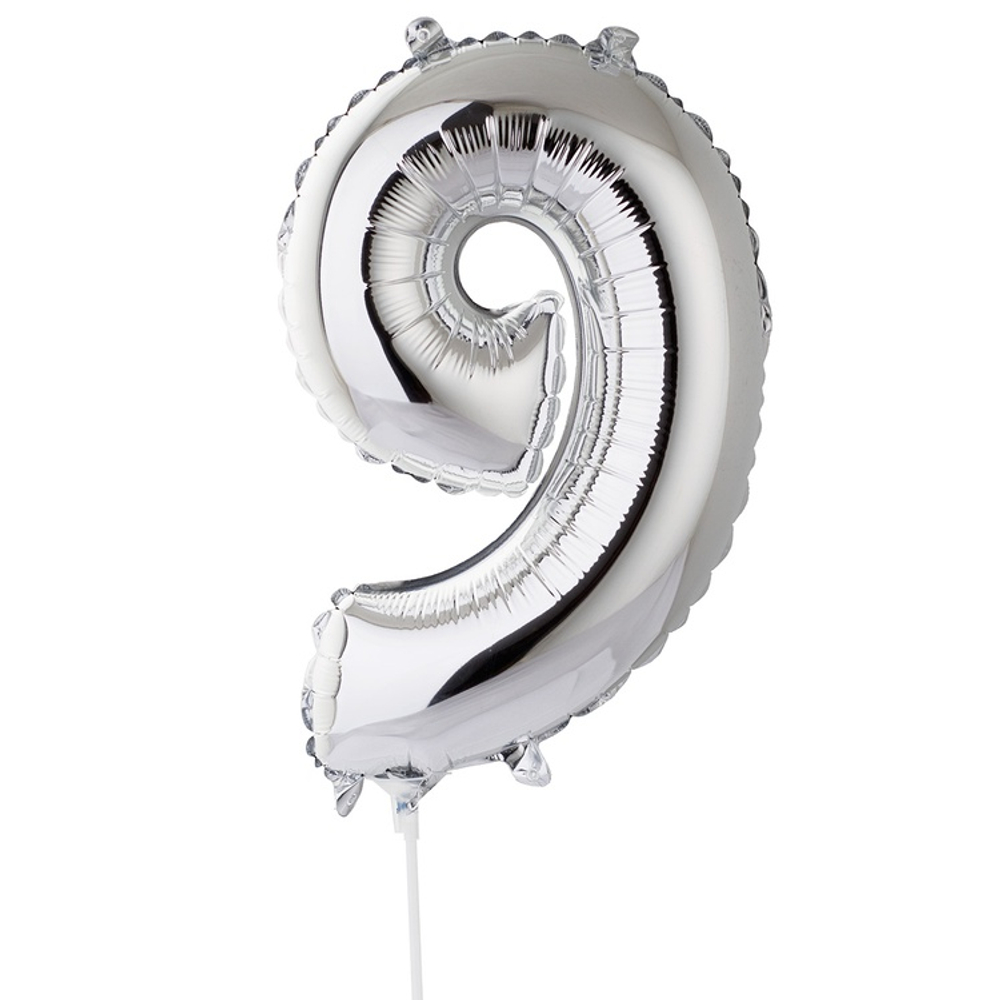 Шар фольгированный Цифра 9 40 см (Серебряный)