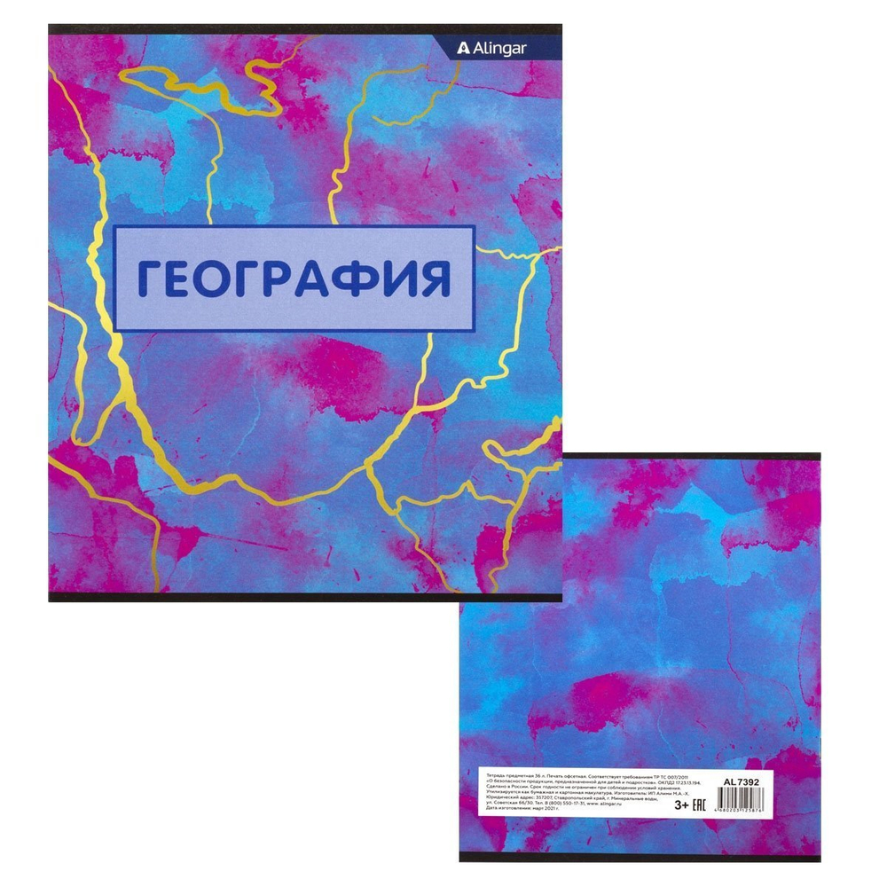 Комплект предметных тетрадей А5 36л., 10 предметов, со справочным материалом, скрепка, мелованный картон (стандарт), блок офсет, Alingar "Мрамор"