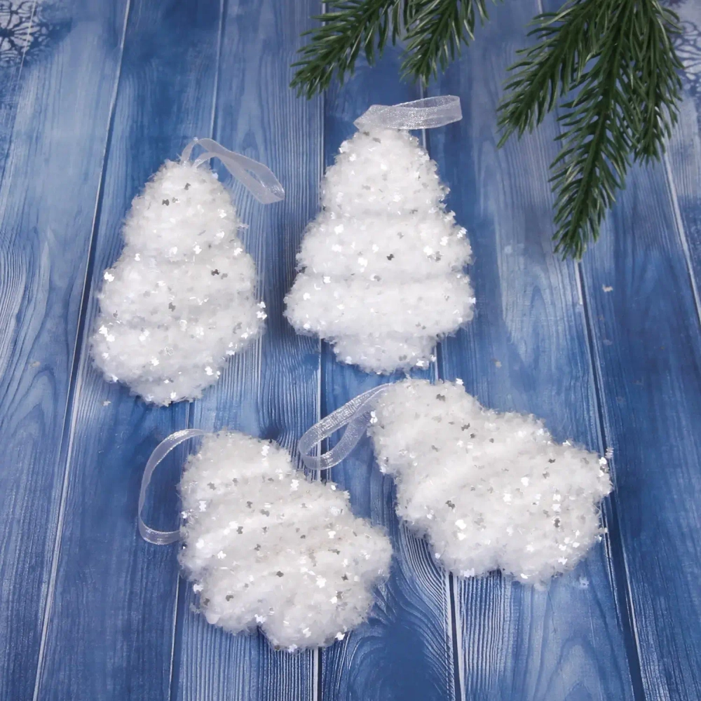 Ёлочные игрушки «Морозный иней» ЁЛОЧКА 9 см (набор 4 шт), Белый