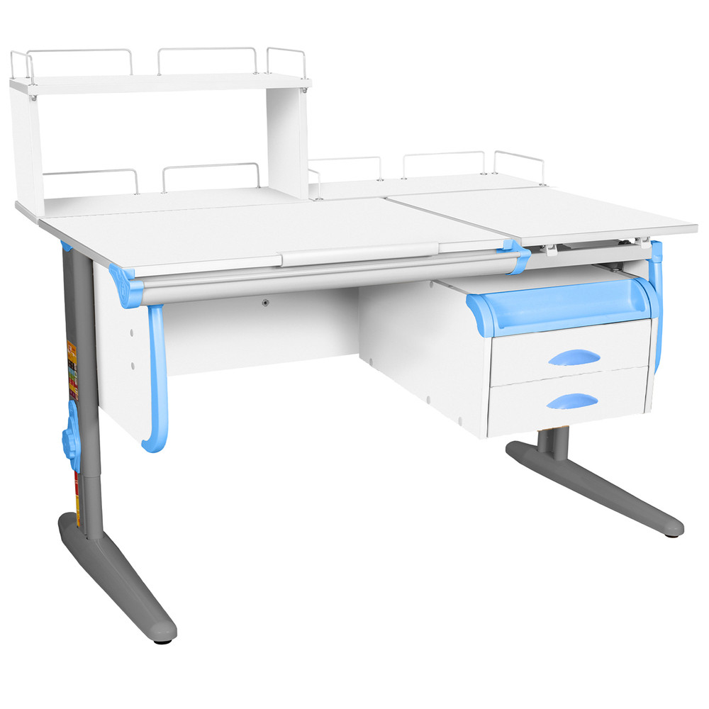 Растущая парта СУТ 25 с задними полками СУТ.15.210 и СУТ.15.240 и навесной тумбой (1200×880 мм)
