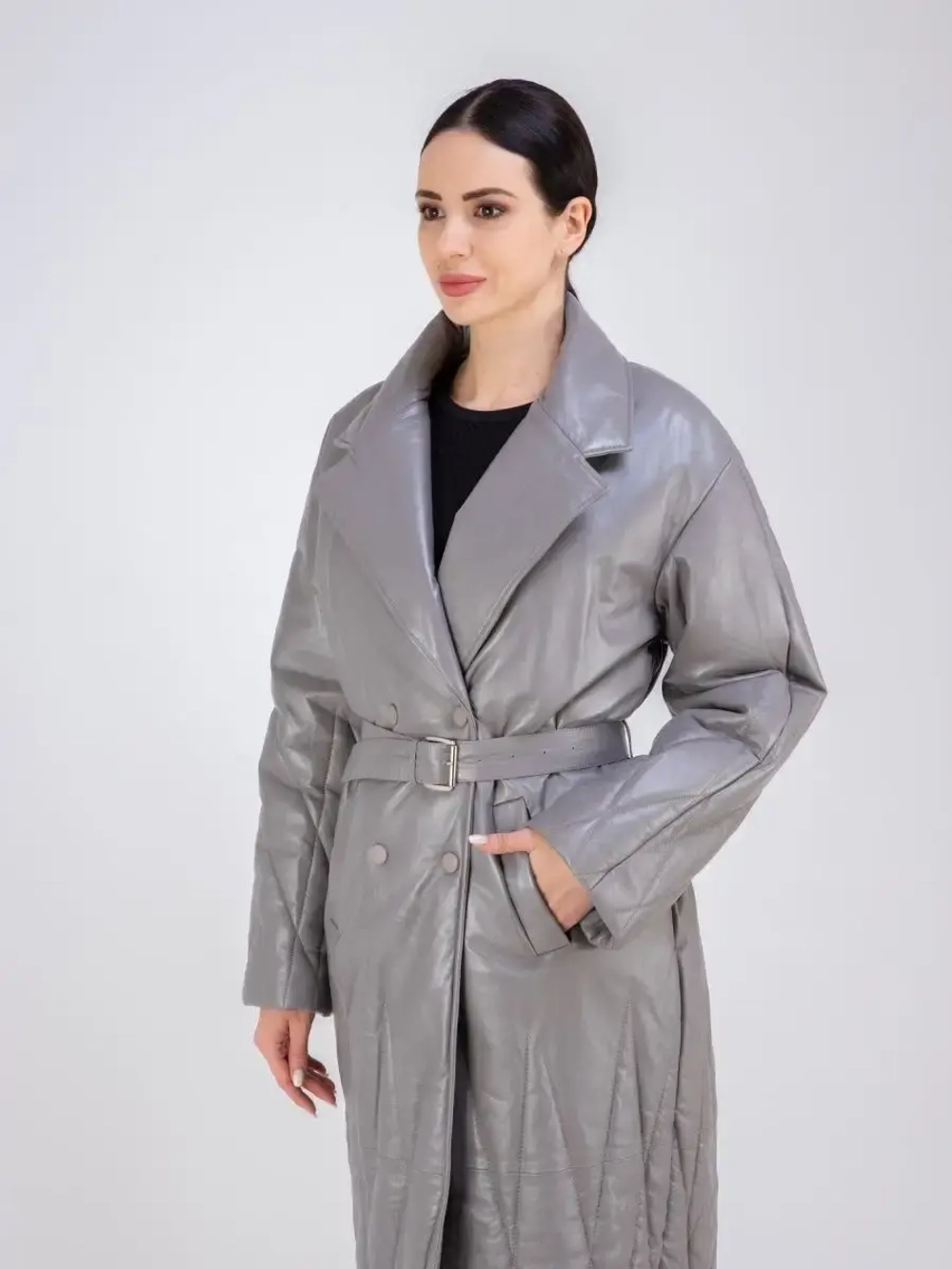 Пальто женское кожаное утепленное длинное Турция