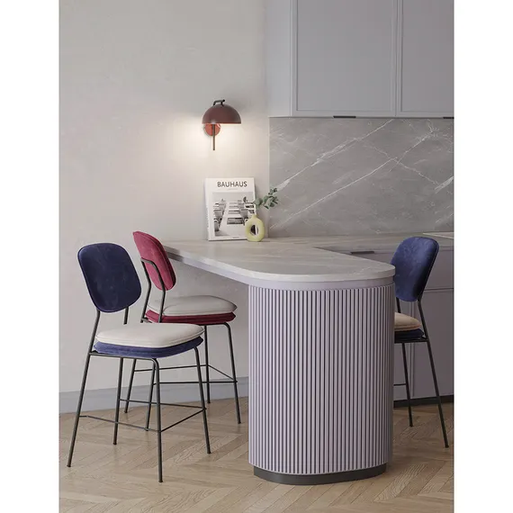 Стул полубарный Pea с контрастным кантом, велюр, темно-синий/бежевый