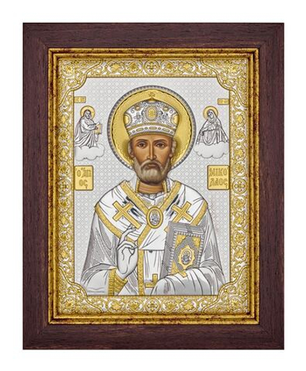 Николай Чудотворец, икона прямоугольная в рамке под стеклом, красное дерево 206х258