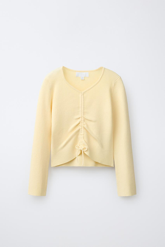 ZARA СВИТЕР В РУБЧИК СО СБОРКАМИ, ЖЕЛТЫЙ