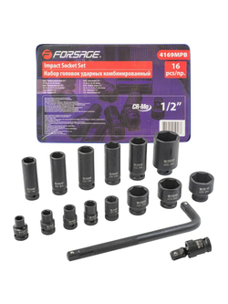 Набор головок ударных, 16пр. 1/2''6гр. Forsage F-4169MPB