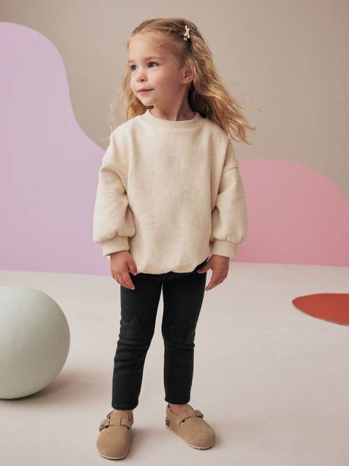 Легинсы с флисовой подкладкой и вышивкой для девочки Next 174-280, Черный