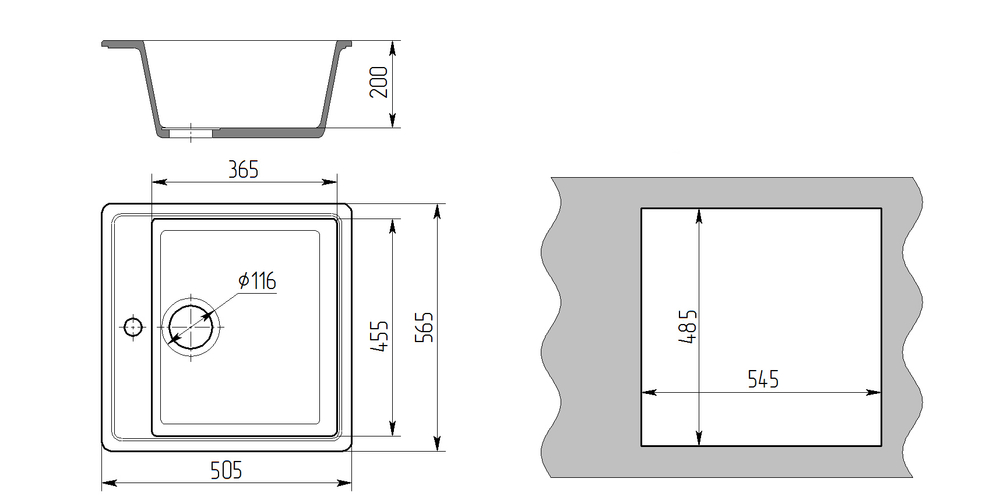 Мойка ML-GMS21 СТАНДАРТ прямоугольная, белый (331), 565*505*200мм