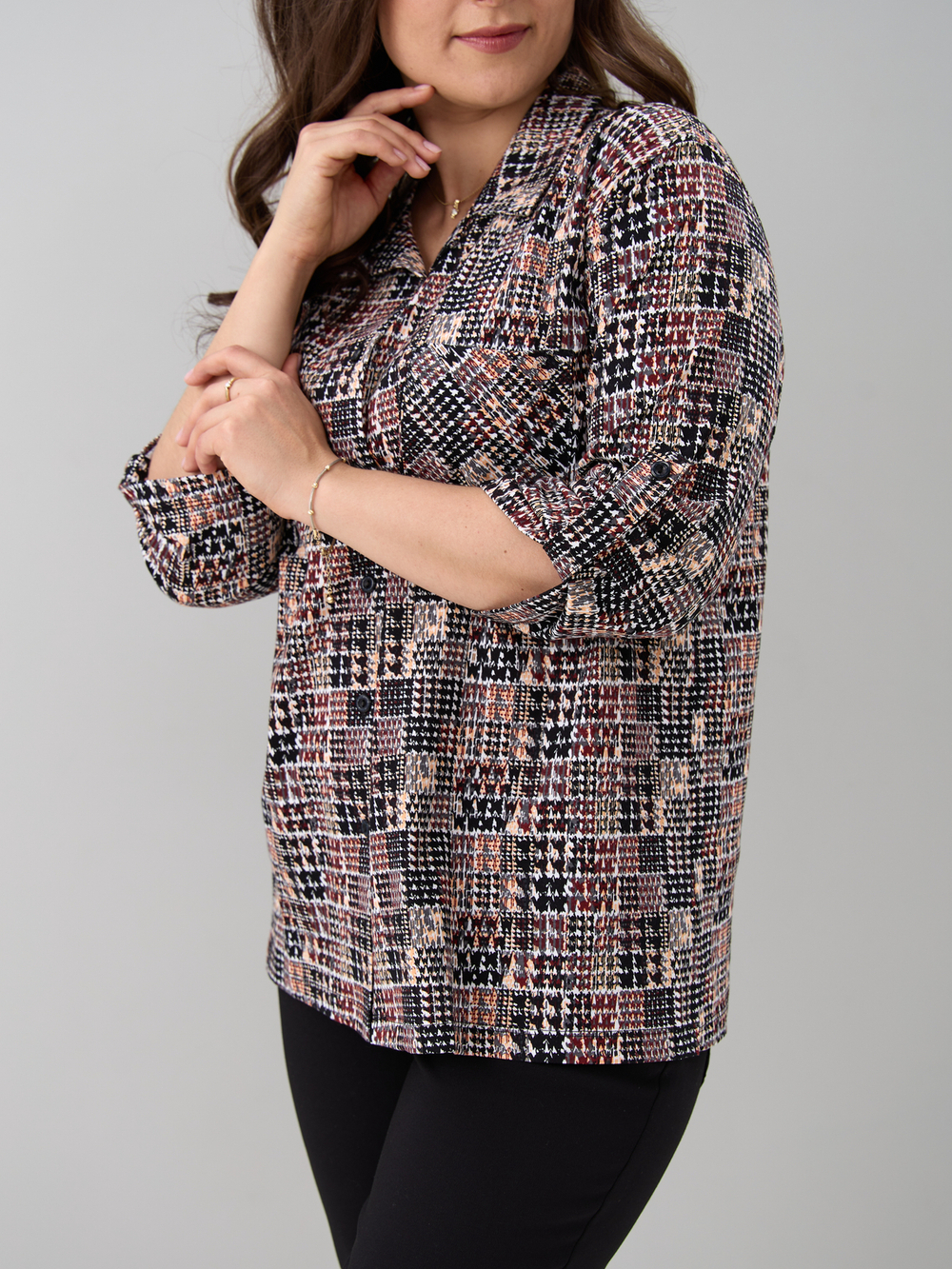 Рубашка Р-001/пьедепуль-черныйтерракот