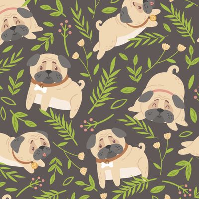 Мопсики и зеленые ветки