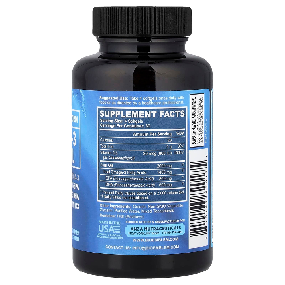 BioEmblem, рыбий жир с омега-3, 120 мягких таблеток