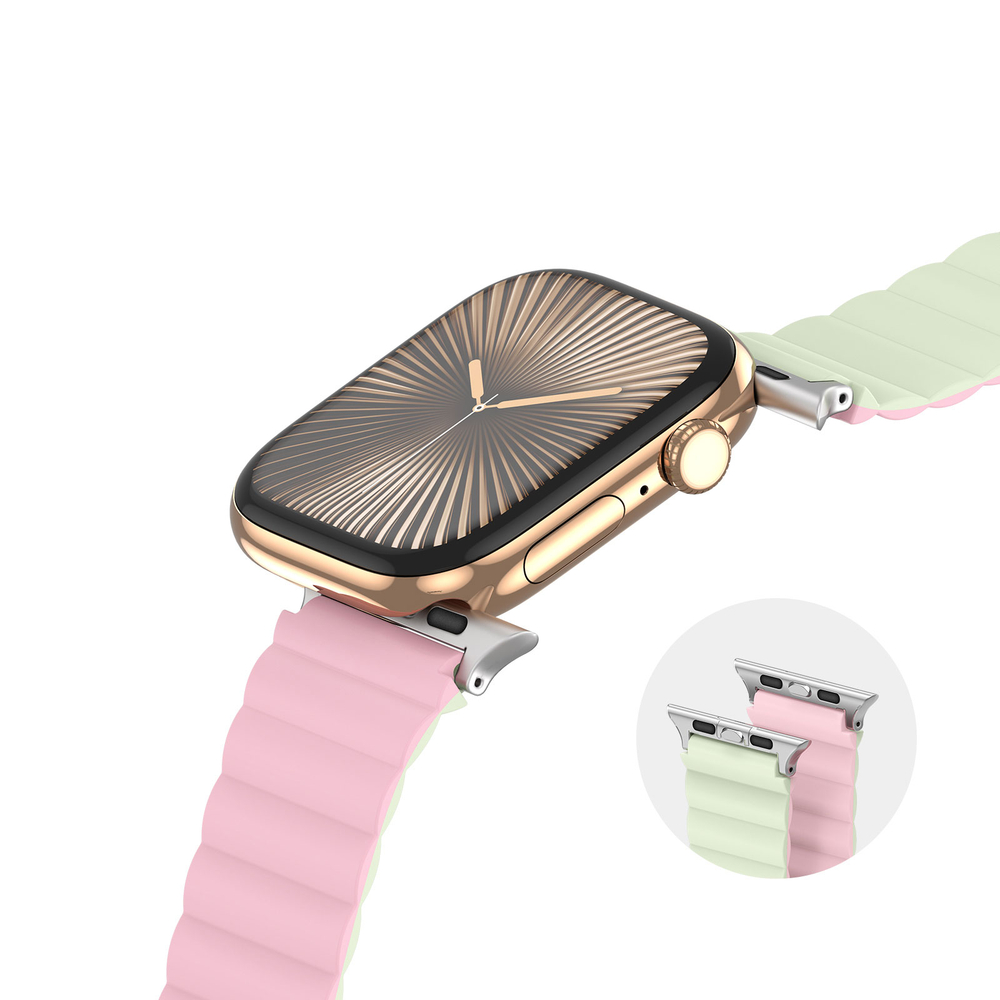 Ремешок магнитный двухсторонний от Dux Ducis для смарт часов Apple Watch размером 38, 40, 41 и 42мм, серия SD Series (два цвета Light Pink и Light Green)