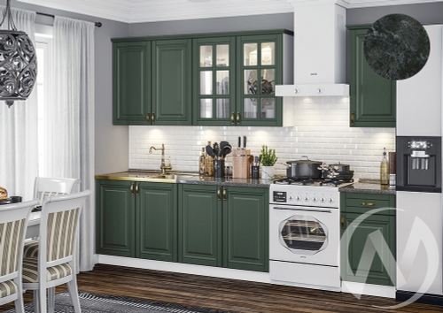 Кухня Престиж 2;0/900м (белый/браш мени грин/кастилло темный) Компоновка №3