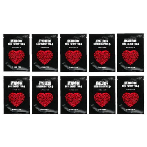 Medi-Peel, Hyaluron Rose Energy Tox, бьюти-маска в ампулах, 2X, 10 листовых масок, 30 мл (1,01 жидк. унц.)